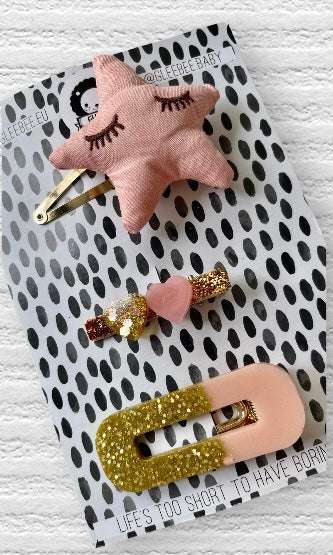 PINK STAR - Set of 3 hair clips by Gleebee