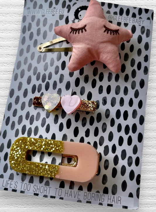 PINK STAR - Set of 3 hair clips by Gleebee