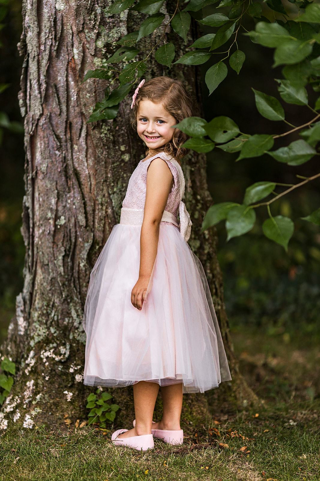 Lace Sequin Back V Dress Blush Pink by Kid's Dream