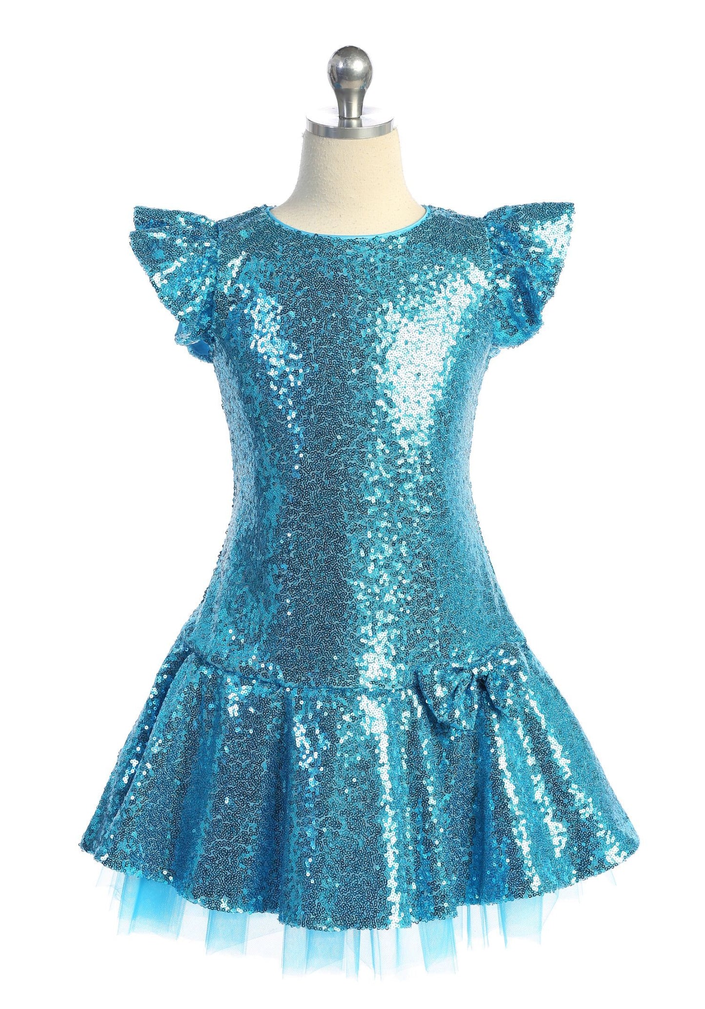 Sequin Ruffle Sleeve Tutu Dress & Sequin Bow Headband Aqua Blue Bundle - by Kid's Dream