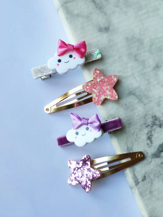 CLOUDY STARRY - Set of 4 hair clips by Gleebee