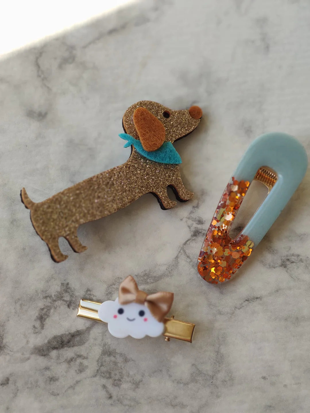 DOGGIE BLUE - Set of 3 hair clips by Gleebee